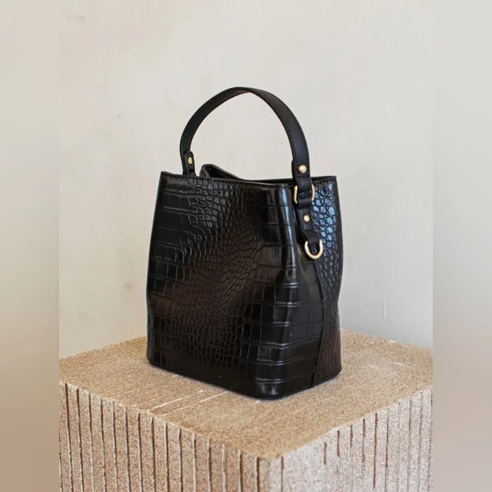 AOTA | Croc Embossed Top Handle Bucket Bag W/ Crossbody | $188 | NWT